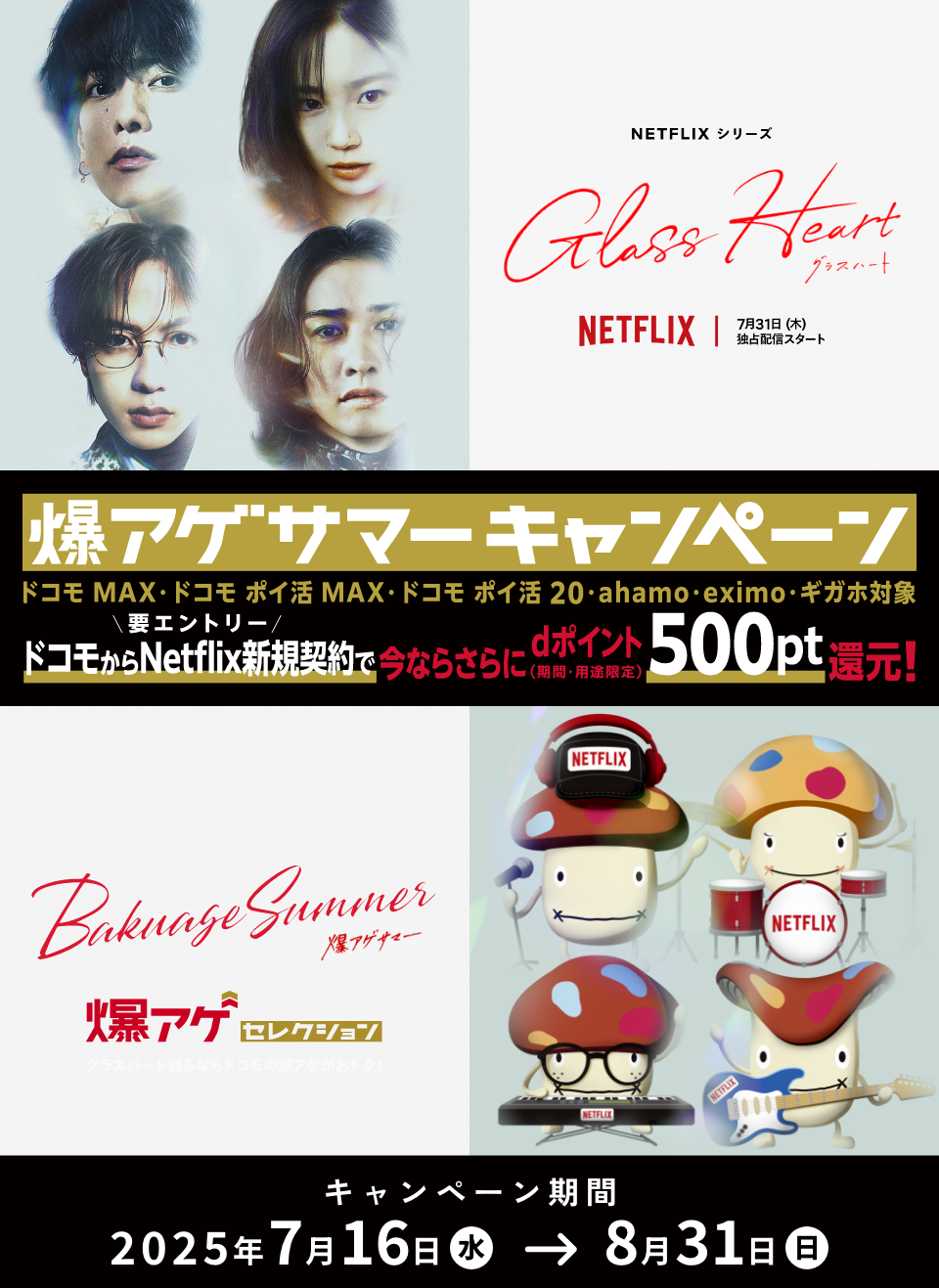 要エントリー！ドコモからNetflixをご契約で今ならさらにdポイント(期間・用途限定)500pt還元！