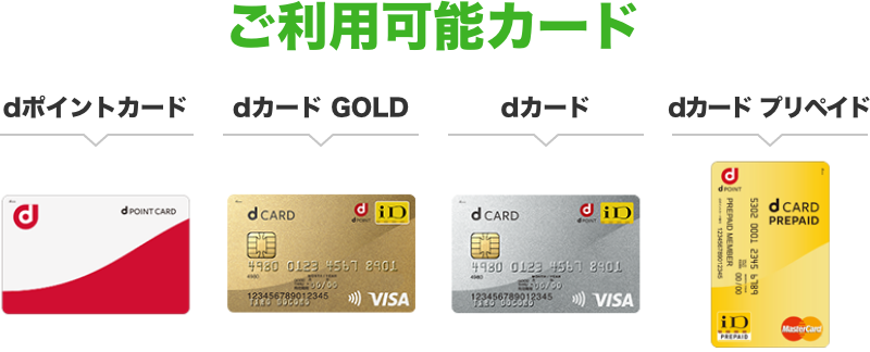 ご利用可能カード dポイントカード／dカード GOLD／dカード／dカード プリペイド