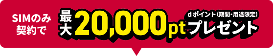 SIMのみ契約で最大20,000pt dポイント(期間・用途限定)プレゼント SIMのみ契約で乗り換える(MNP)方はこちら