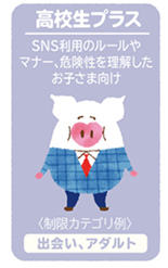 高校生プラス:SNS利用のルールやマナー、危険性を理解したお子さま向け(制限カテゴリ例)出会い、アダルト