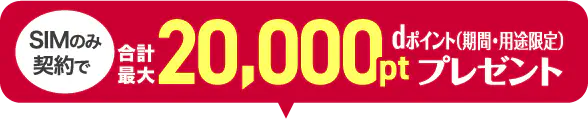 SIMのみ契約で合計最大20,000pt dポイント（期間・用途限定）プレゼント