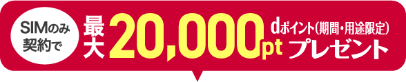 SIMのみ契約で最大20,000pt dポイント（期間・用途限定）プレゼント