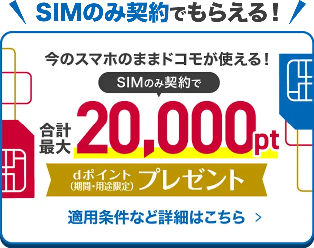 SIMのみ契約でもらえる！dポイント合計最大20,000ptプレゼント