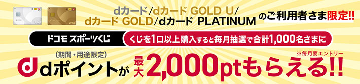 dポイント（期間・用途限定）が最大2,000ptもらえる！！※毎月要エントリー