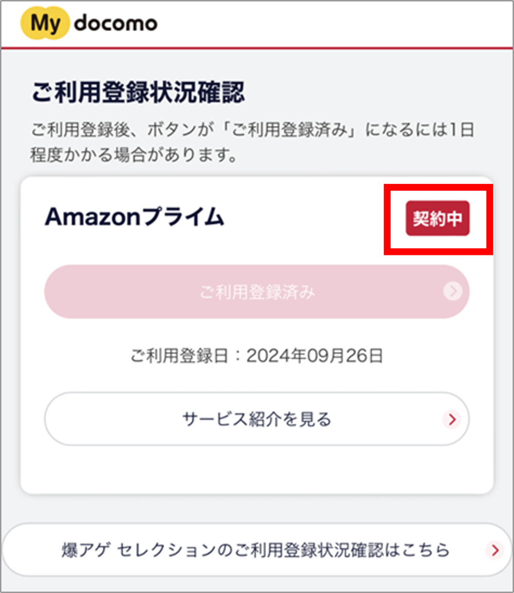 ご利用登録状況確認画面