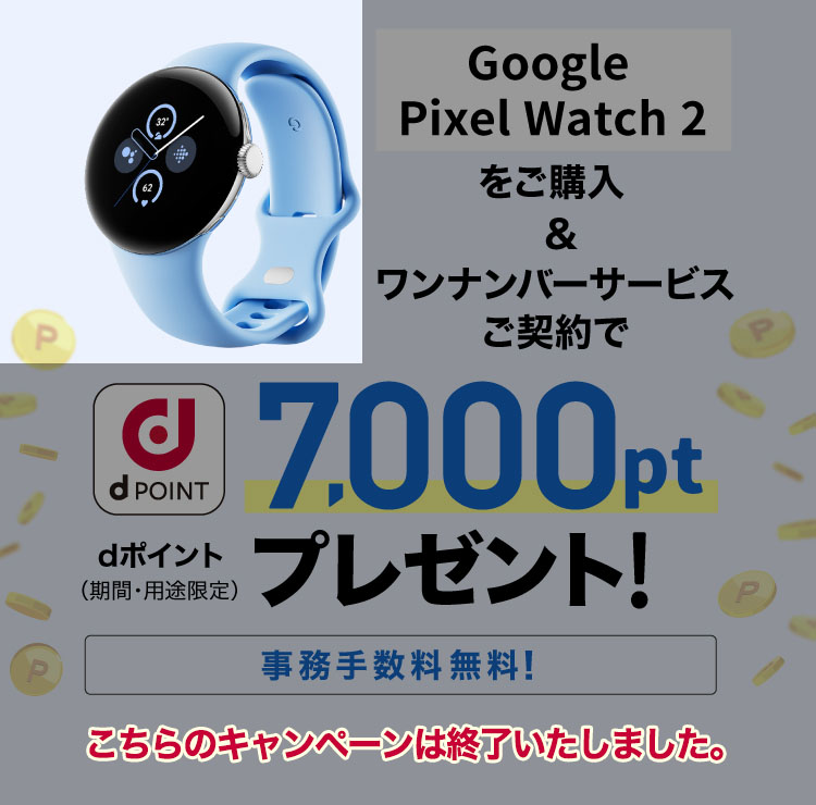 GooglePixel Watch 2をご購入＆ワンナンバーサービスご契約でdポイント（期間・用途限定）7,000ptプレゼント※!