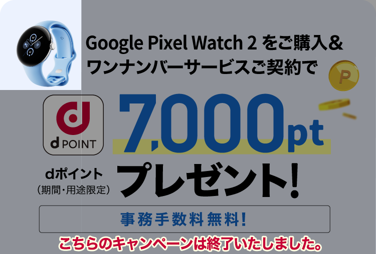 GooglePixel Watch 2をご購入＆ワンナンバーサービスご契約でdポイント（期間・用途限定）7,000ptプレゼント※!