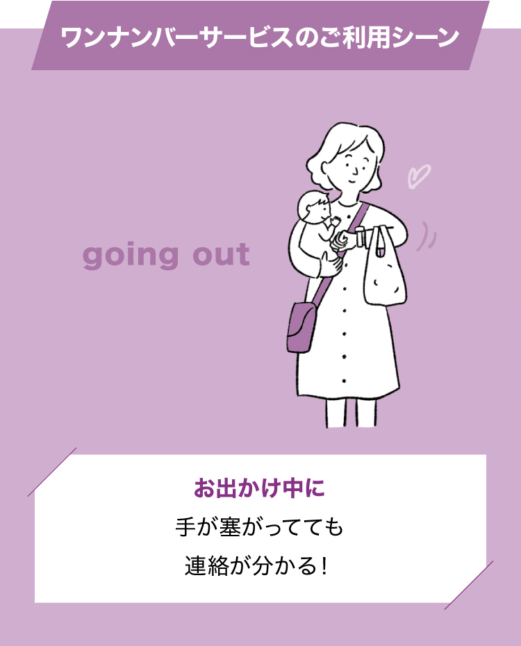 ワンナンバーサービスのご利用シーン going out お出かけ中に手が塞がってても連絡が分かる！