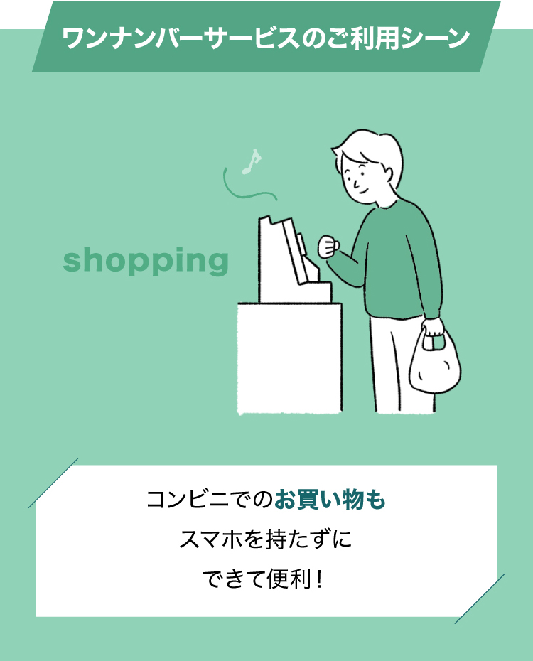 ワンナンバーサービスのご利用シーン shopping コンビニでのお買い物もスマホを持たずにできて便利！