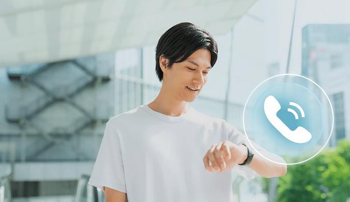 スマートウォッチで通話している様子