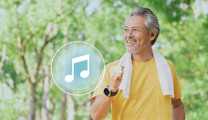 スマートウォッチで音楽を聴いている様子